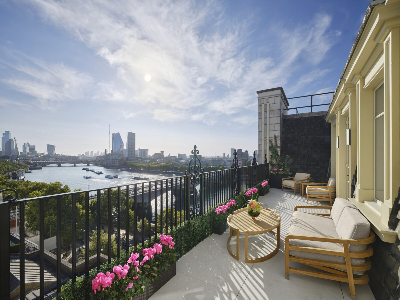 Suite terrace at The Savoy overlooking the Thames